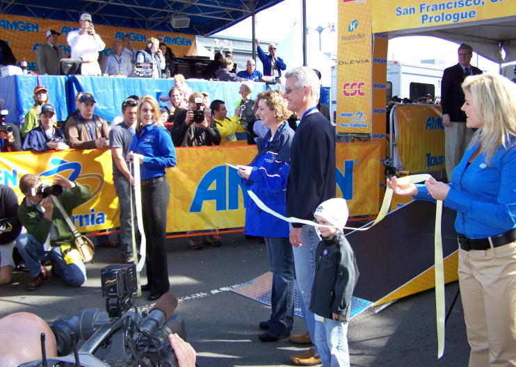 Ribbon Cutting Ceremony to start the action of the Tour of California Bicycle Race.