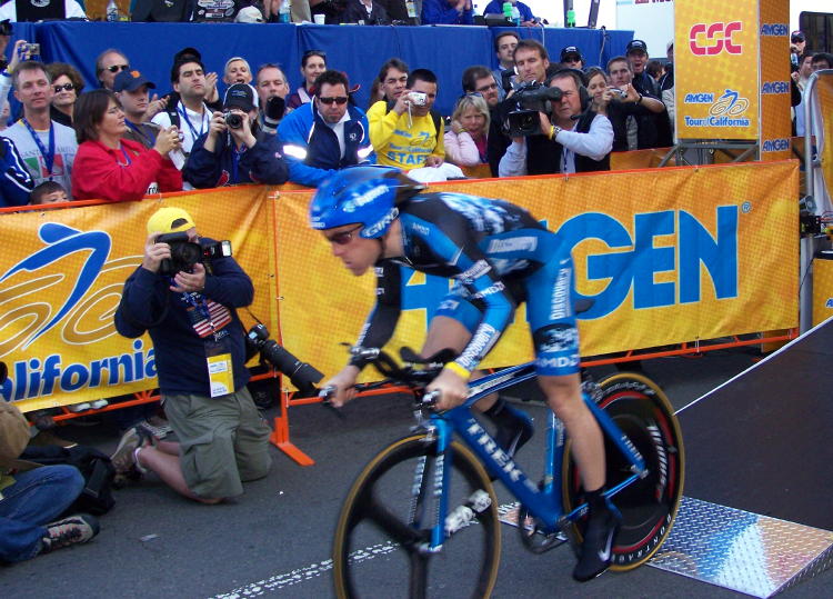 Levi Leipheimer takes off as the last rider.