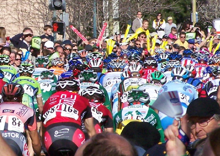 Nicolas Gates of Austrailia (#84), Enrico Gasparotto of Italy (#74), David Vitoria of BMC Team (#168) and Sven Krauss of Germany (#34) among the racers.