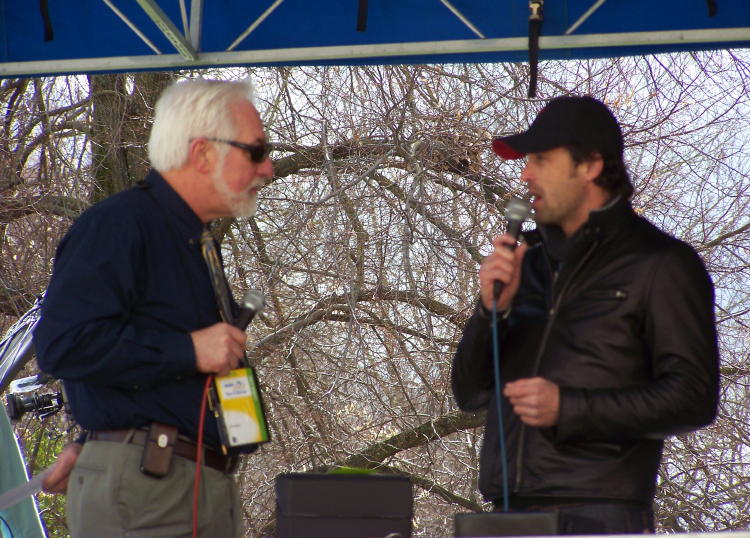 Racer announcer chatting with Actor Patrick Dempsey