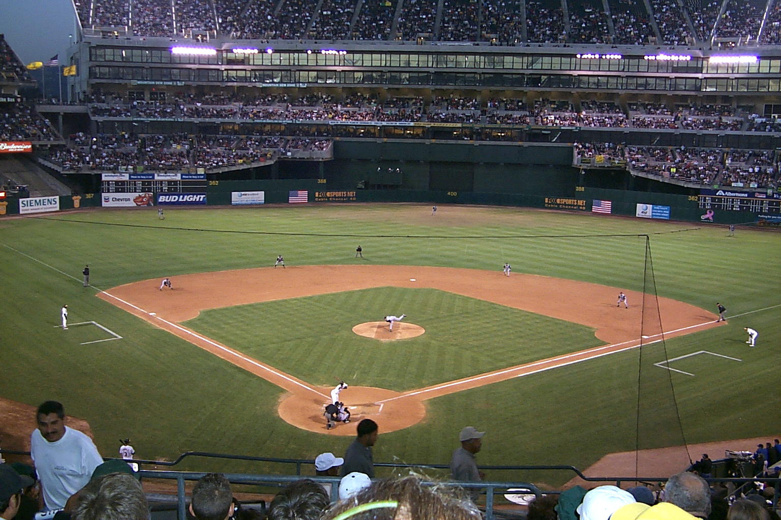 55,528 fans at the Network Associates Coliseum to witness baseball history.  The largest crowd to ever attend an Oakland A's baseball game.