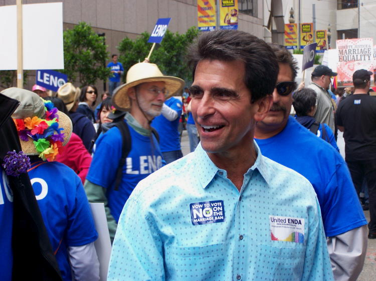 State Assemblyman Mark Leno meeting people before the start of the parade.