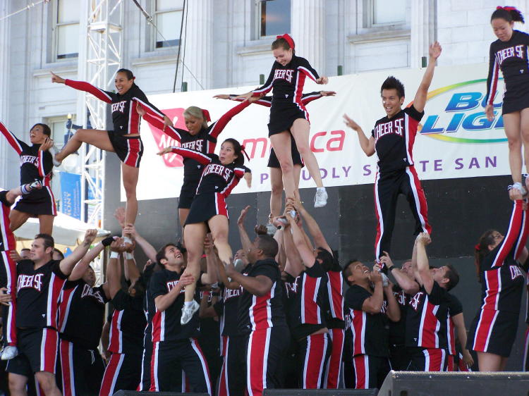 Cheer SF cheerleaders entertaining the large crowd