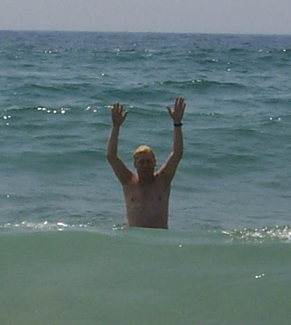 Dennis' first time swimming in the ocean since the movie Jaws came out in 1975.