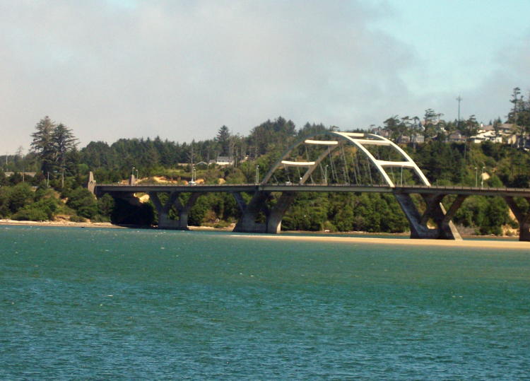 Bridge entering the seaside town of Waldport, OR