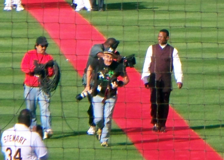 Ricky makes his entrance into the stadium down the red carpet from the out field