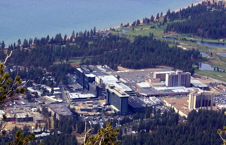 A view of Tahoe and the casinos.