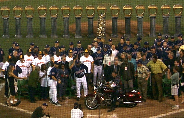 The Padres team gives Tony Gwynn a motorcycle