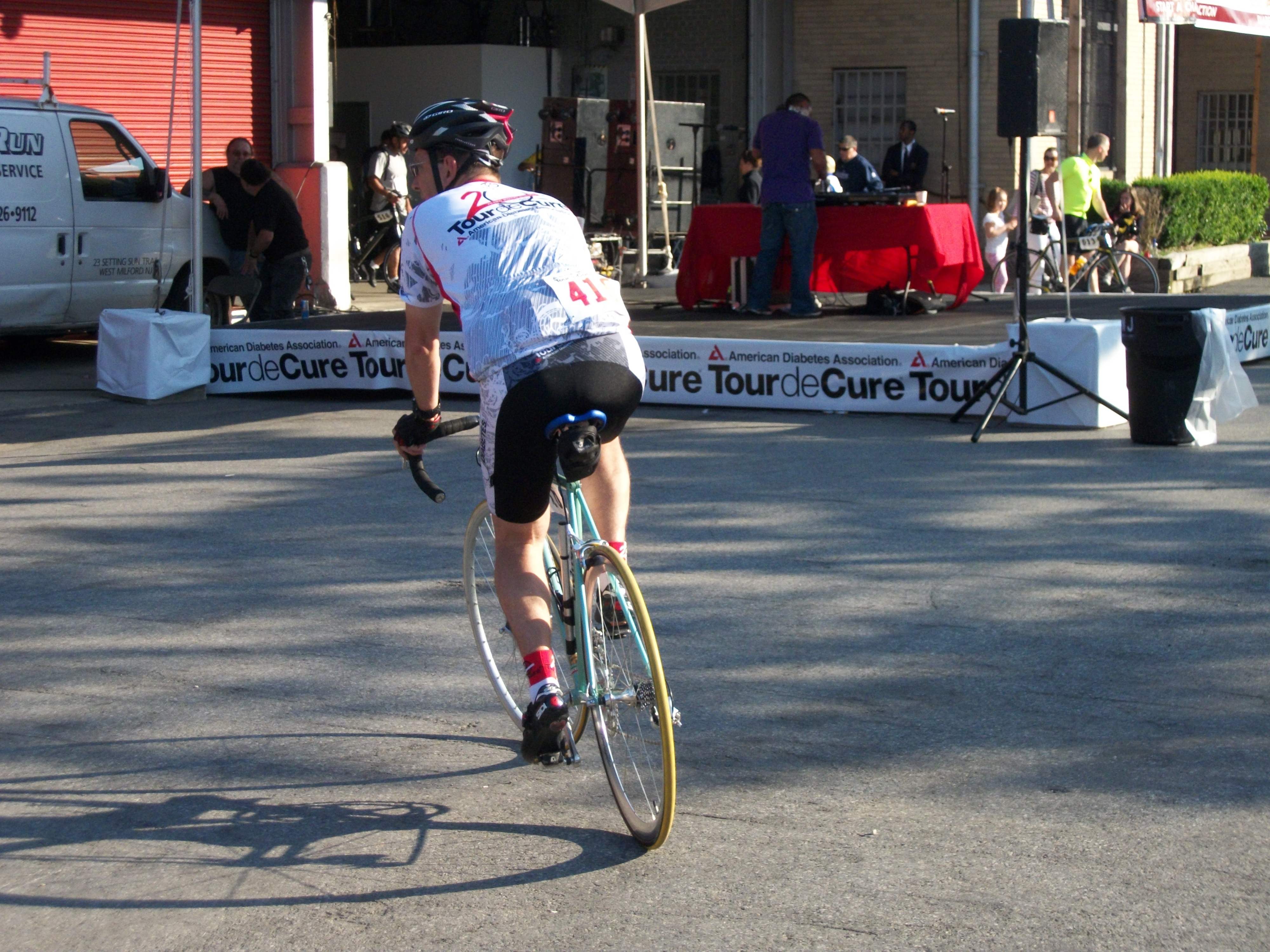 Here I am riding around the parking lot getting used to the shifters on the bike