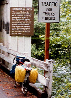 An old covered bridge near Rainbow, OR sitting over the McKenzie River.