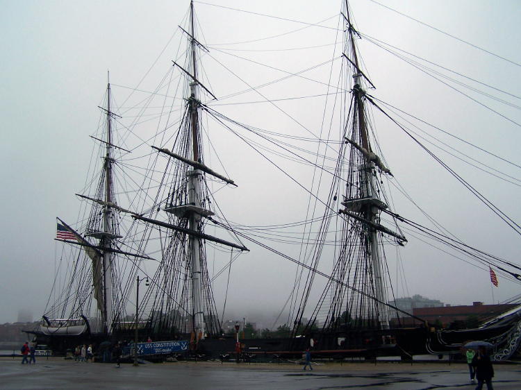 USS Constitution berthed on the waterfront of Boston, MA