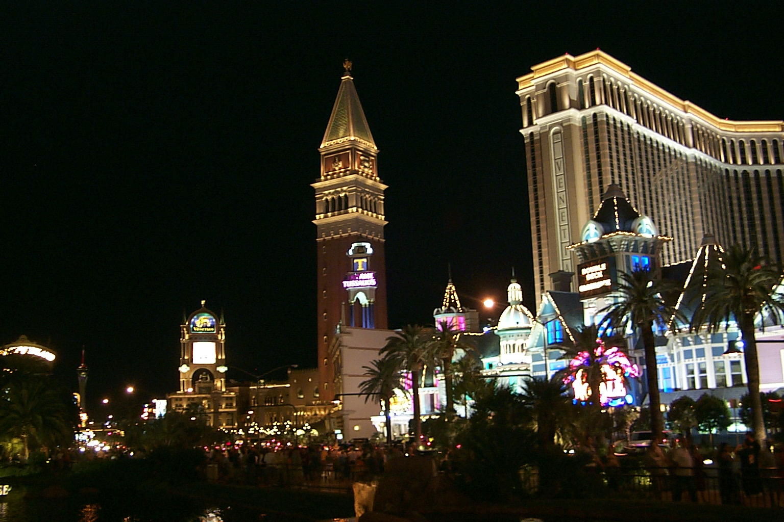 The night time view of the entrance of the Venetian Resort-Hotel-Casino where Dennis and I spent three nights and four days living like the rich and famous. The tower and the tall hotel building in the background are part of the lovely place